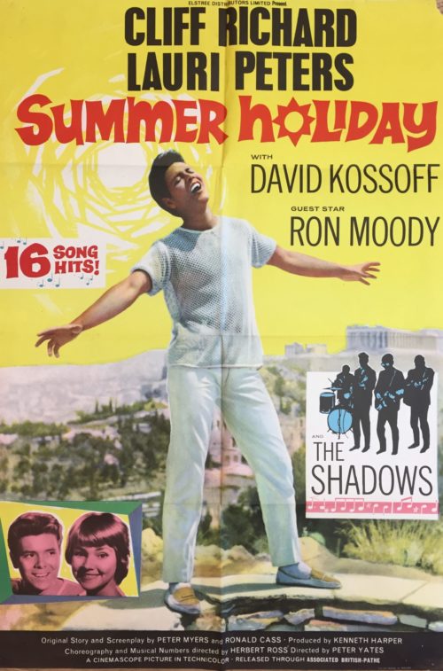 Original UK cinema poster measuring 27ins by 40ins for Cliff Richard's 1963 hit, Summer Holiday