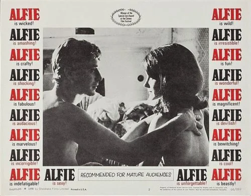Vintage original US cinema lobby card for 1966 film Alfie starring Michael Caine