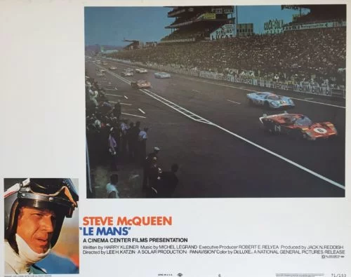 Original vintage lobby card movie poster for Steve McQueen racing film, Le Mans