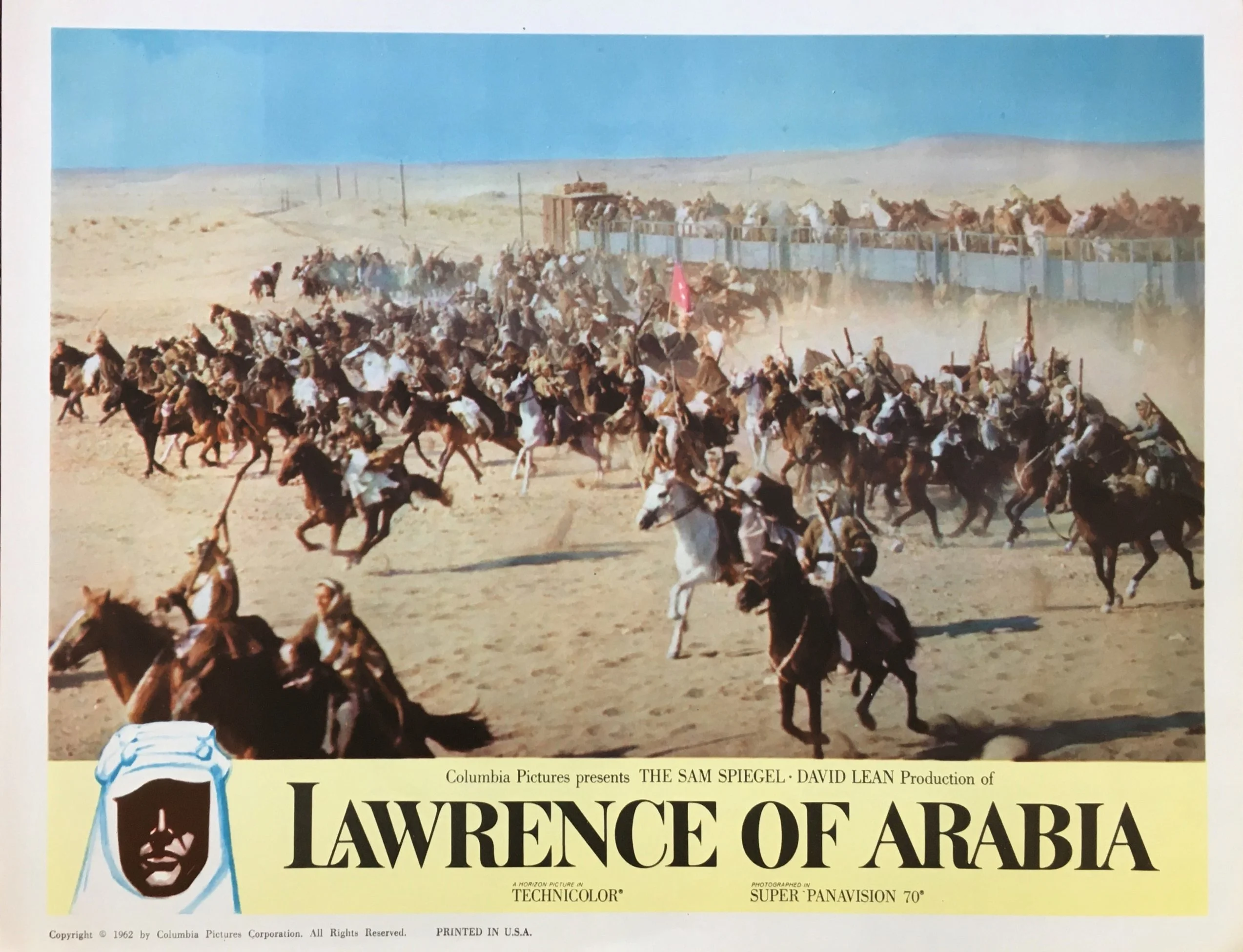 Original vintage US cinema lobby card for multi-Oscar winning epic movie Lawrence of Arabia