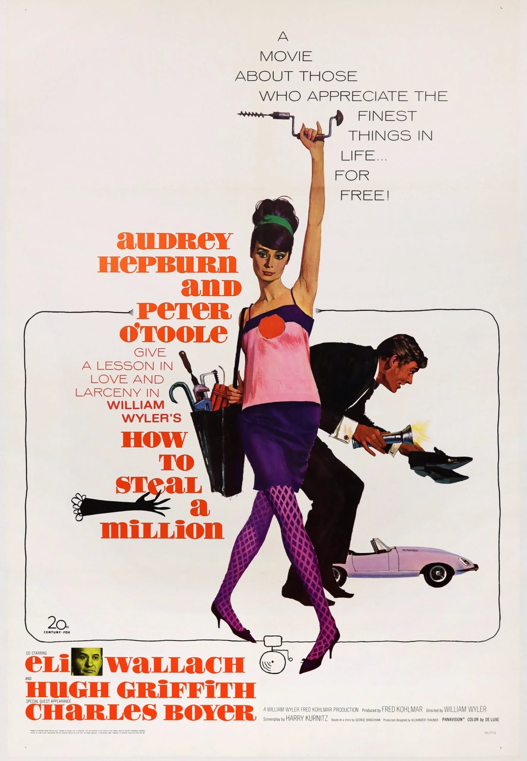 Vintage original US cinema poster for 1966 film How To Steal A Million starring Audrey Hepburn