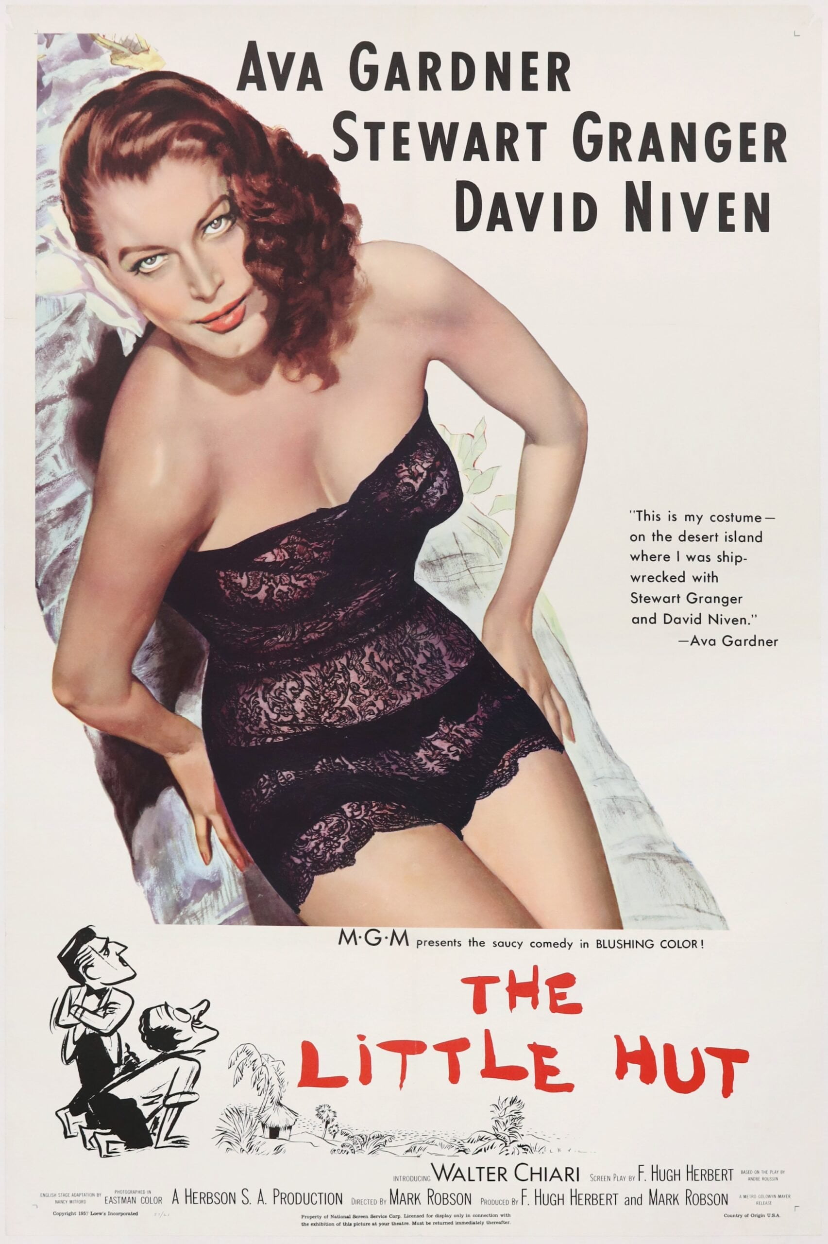 Original vintage US cinema movie poster for Ava Gardner and Stewart Granger film, The Little Hut.