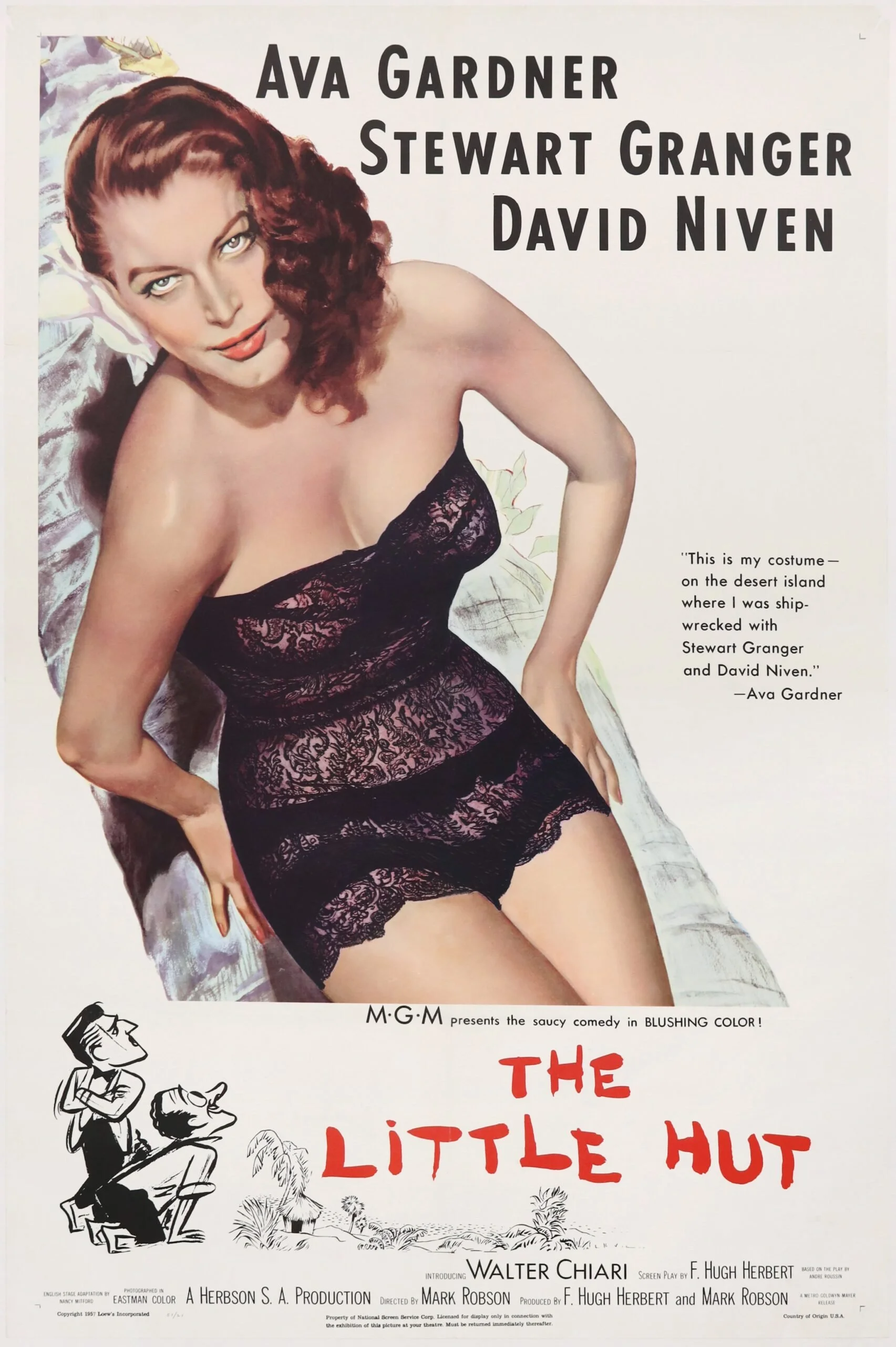 Original vintage US cinema movie poster for Ava Gardner and Stewart Granger film, The Little Hut.