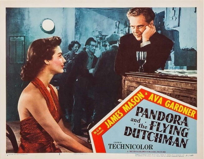 Vintage original US lobby card poster for sale for James Mason and Ava Gardner movie The Flying Dutchman