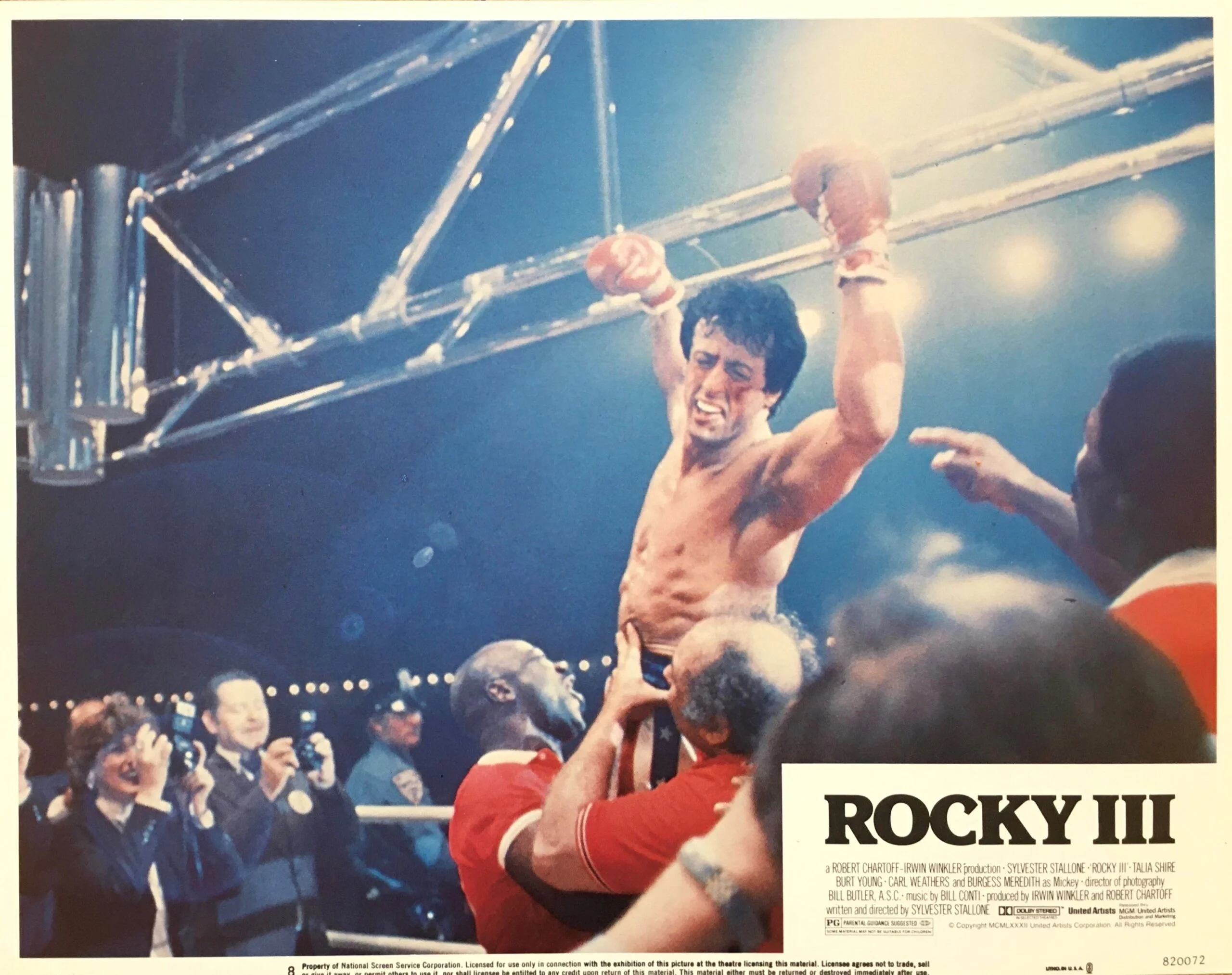 Vintage original US cinema lobby card poster for 1983 movie Rocky III.