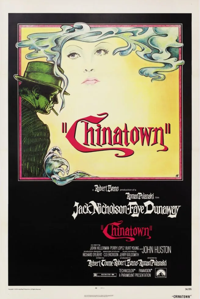 Original vintage cinema movie poster for sale for the classic neo-noir, Chinatown